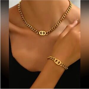 Dior Gold-Tone Link Necklace and Bracelet Set